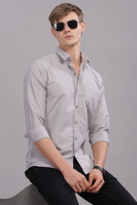 Layultra Men Self Design Casual Grey Shirt