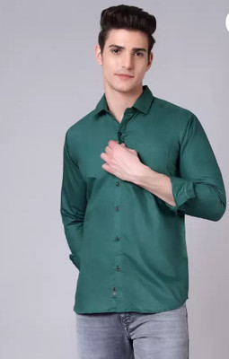 Bherunath Creation Men Solid Casual Dark Green Shirt