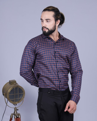 Tanip Men Checkered Formal Red, Dark Blue Shirt