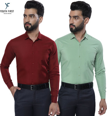 youth first Men Solid Formal Light Green, Maroon Shirt(Pack of 2)