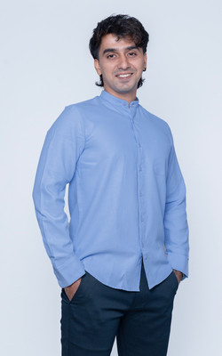 Nanzi Men Solid Formal Light Blue Shirt