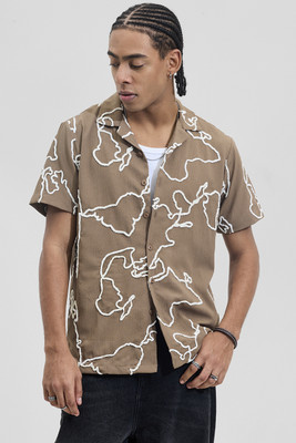 Snitch Men Printed Casual Brown Shirt