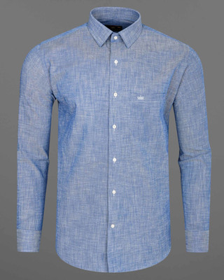 french crown Men Solid Casual Blue Shirt