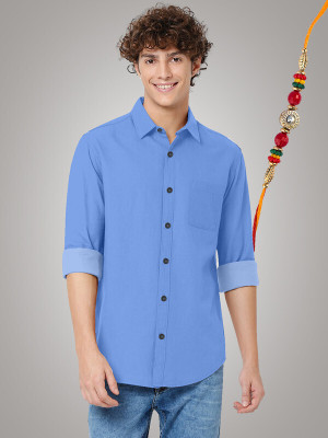 HASINI Fashion Men Solid Formal Light Blue Shirt