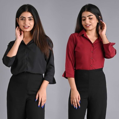 RAHUL TRADERS Women Solid Casual Red, Black Shirt(Pack of 2)