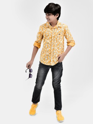 CRIMSOUNE CLUB Boys Printed Casual Black, Yellow, White Shirt