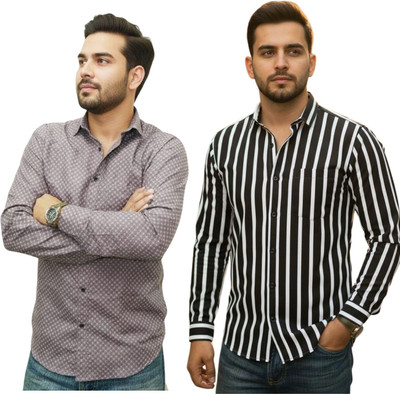 MSSTRU Men Striped, Printed Casual Multicolor Shirt(Pack of 2)