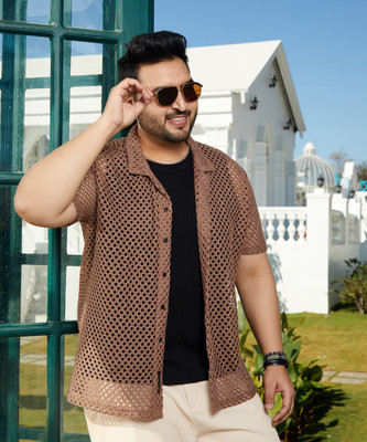 Instafab Plus Men Self Design Casual Brown Shirt