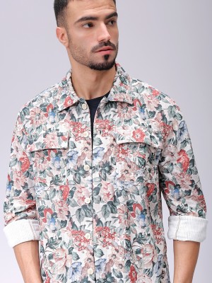 The Indian Garage Co. Men Floral Print Casual Beige Shirt