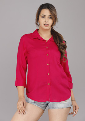 Jollity Women Solid Casual Pink Shirt