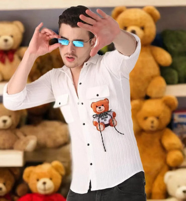UNREST Men Printed Casual White Shirt