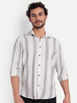 Filohevis Men Striped Casual White Shirt