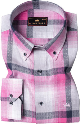 HOC Men Checkered Formal Pink, White Shirt