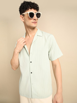 Voroxy Men Self Design Casual Green Shirt