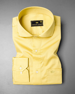 french crown Men Solid Casual Yellow Shirt
