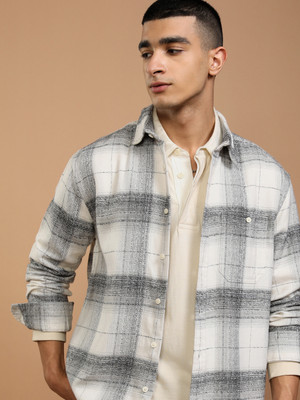 HIGHLANDER Men Checkered Casual White Shirt