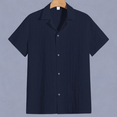 Nita creation Men Self Design Formal Blue Shirt