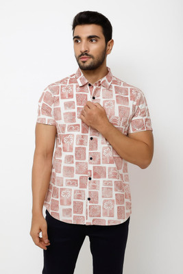 Dev Men Printed Casual White, Pink Shirt