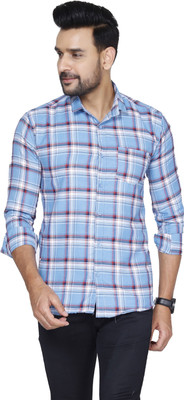 BLAZSTAR Men Checkered Casual Light Blue Shirt