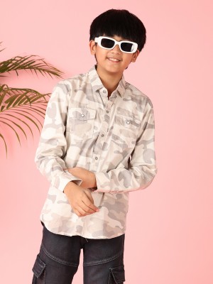 V-MART Boys Printed Casual Beige Shirt