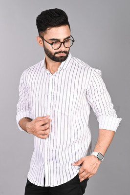 FUBAR Men Striped Casual White Shirt