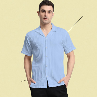 A COMBRAIDED Men Self Design Casual Light Blue Shirt