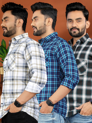 allan peter Men Checkered Casual Multicolor Shirt(Pack of 3)