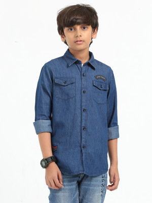 ROCKET SCIENCE Boys Washed Casual Dark Blue Shirt