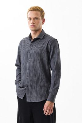 Snitch Men Self Design Casual Grey Shirt