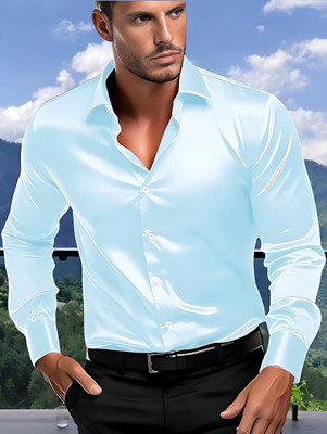 SHIVFORYOU Men Solid Formal Light Blue Shirt