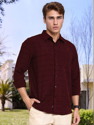 THOMAS SCOTT Men Checkered Casual Maroon Shirt