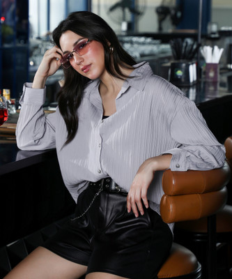 Pinacolada Women Solid Casual Grey Shirt