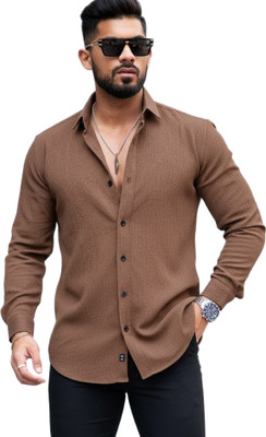 IKON FASHION Men Solid Casual Brown Shirt