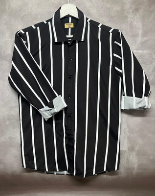 HASINI Fashion Men Printed Casual Black Shirt