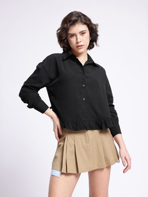 Glitchez Women Solid Casual Black Shirt