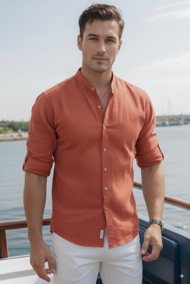 greet fashion Men Solid Casual Orange Shirt