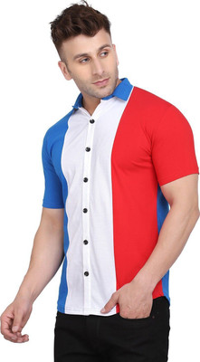 BEYOU FASHION Men Solid Casual Blue, White, Red Shirt