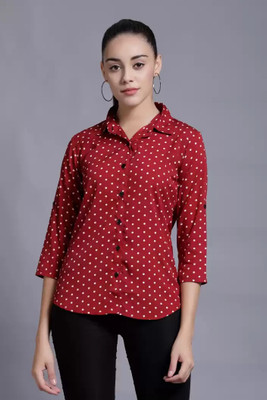 TANDUL Women Polka Print Casual Maroon Shirt