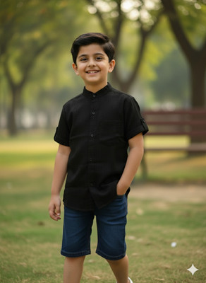 ESTHERCHARM Boys Striped Casual Black Shirt