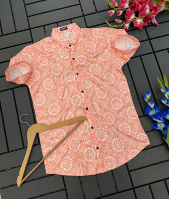 HouseOfCommon Men Printed Casual Orange Shirt