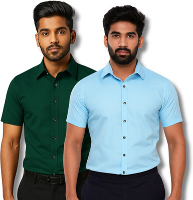 RAREMARK Men Solid Formal Green, Blue Shirt(Pack of 2)