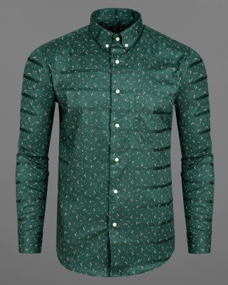 french crown Men Printed Casual Green Shirt