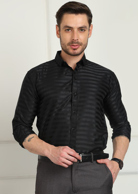 Shimak International Men Striped Casual Black Shirt