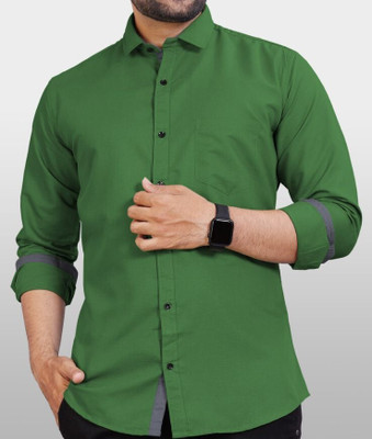 IMPRESIO Men Solid Casual Green Shirt