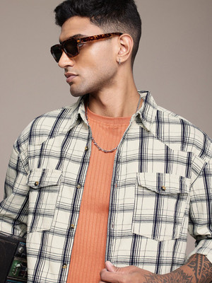Roadster Men Checkered Casual Cream Shirt