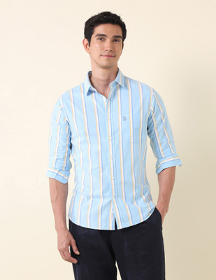 U.S. POLO ASSN. Men Striped Casual Blue Shirt