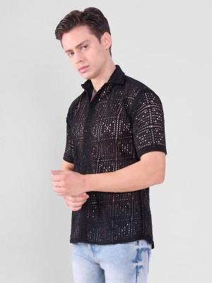 Lunice Men Self Design Casual Black Shirt