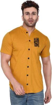 GEUM Men Solid Casual Gold Shirt
