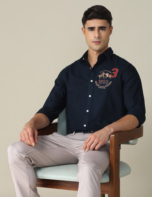U.S. POLO ASSN. Men Printed Casual Blue Shirt