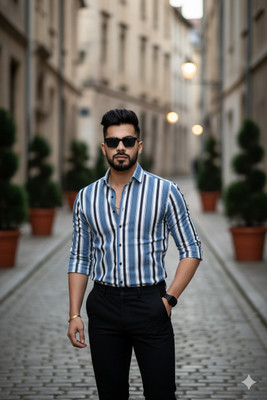 Bloviate Men Striped Casual Multicolor Shirt